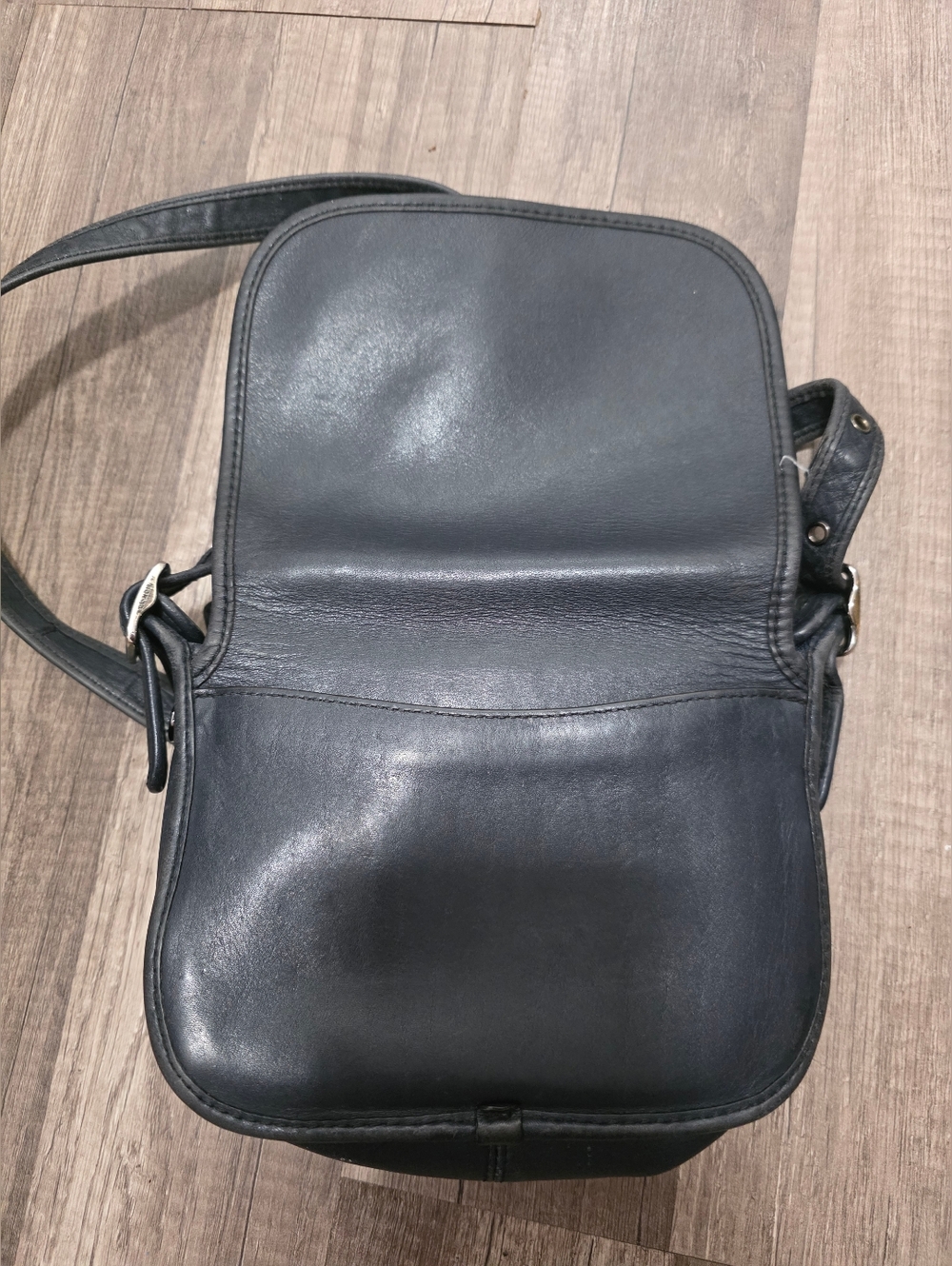 Vintage 90s COACH LUNE SADDLE BAG mini Classic Black Leather Crossbody Y2K - Picture 10 of 16